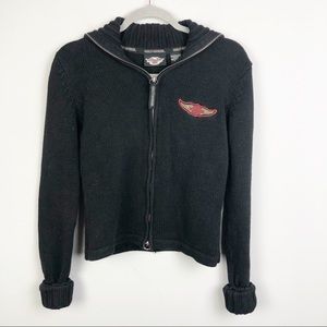 HARLEY DAVIDSON | Full Zip Cardigan Sweater Black H-D Patch Women’s Medium